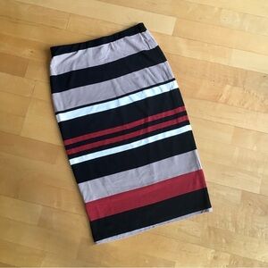 Bobeau Retro Striped Pencil Skirt, Black, Orange, Cream, Size XS